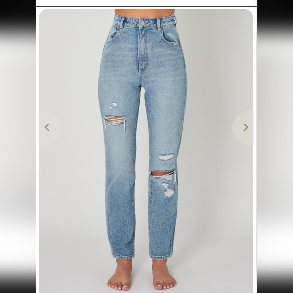 ROLLA'S Elle Garage Worn Blue Distressed Straight Leg Jeans Sz 26 High Rise